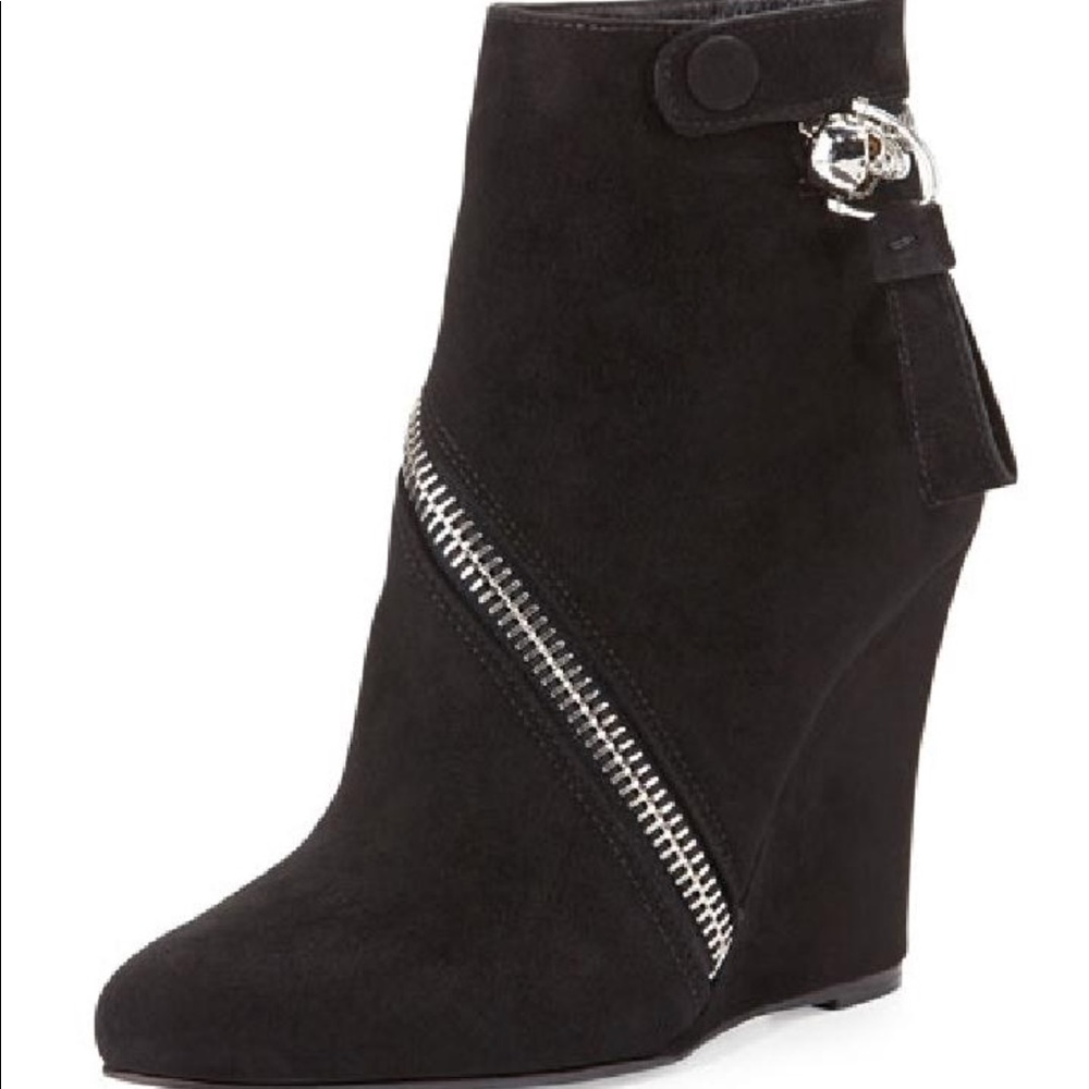 Alexander McQueen Skull Zipper Suede Wedge Booties
